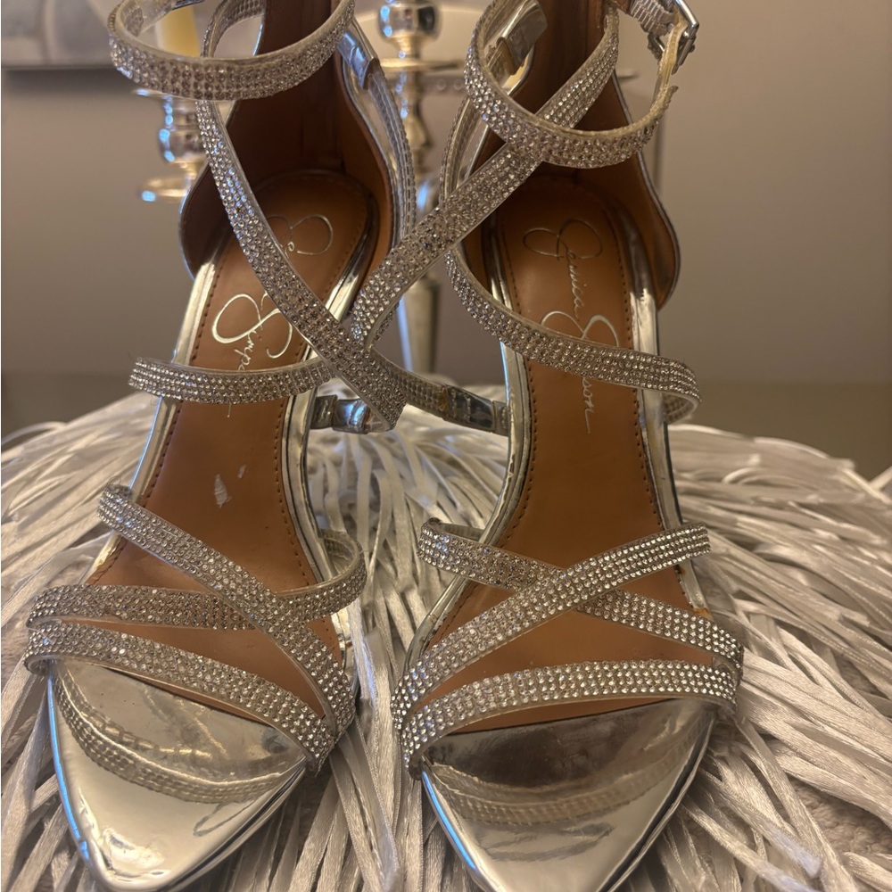 Elegant Silver Strappy Heels